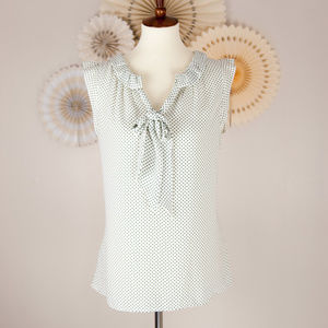 LOFT Dotted Ruffle Sleeve Tie-Neck Blouse